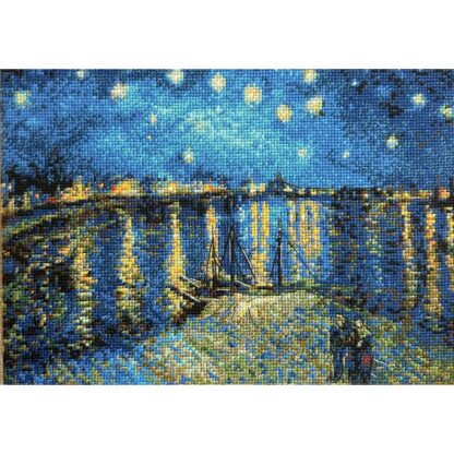 Kit point de croix RIOLIS 1884 Nuit étoilée sur le Rhône Van Gogh 38x26cm