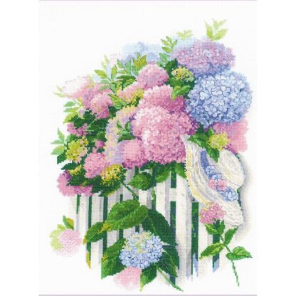 Kit point de croix RIOLIS 2026 Hortensias du jardin Broderiedumonde