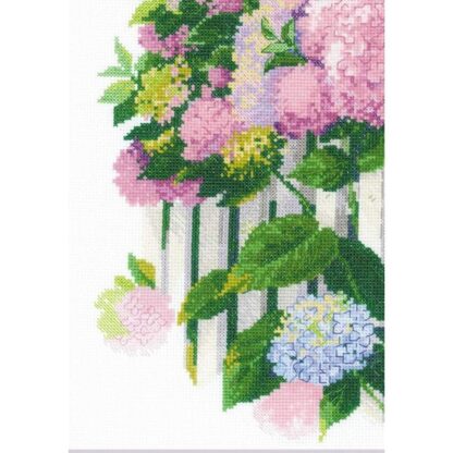 Kit point de croix RIOLIS 2026 Hortensias du jardin 30x40cm