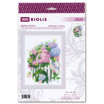 Kit point de croix RIOLIS 2026 Hortensias du jardin 30x40cm