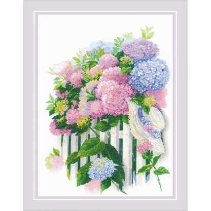 Kit point de croix RIOLIS 2026 Hortensias du jardin 30x40cm