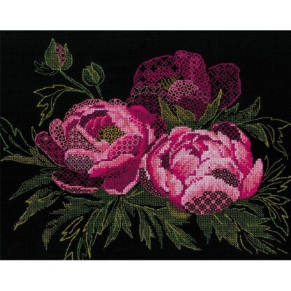 Kit point de croix RIOLIS 2026 Pivoines en dentelle Broderiedumonde