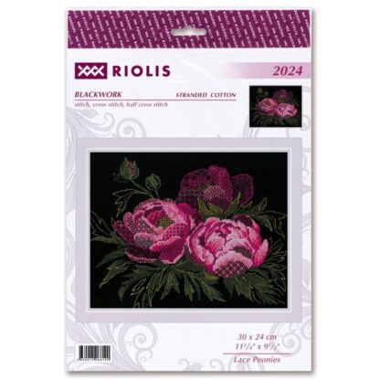 Kit point de croix RIOLIS 2026 Pivoines en dentelle 30x24cm