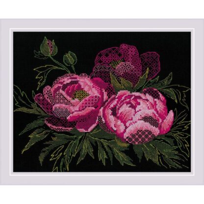 Kit point de croix RIOLIS 2026 Pivoines en dentelle 30x24cm