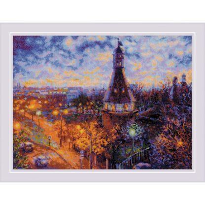 Kit point de croix RIOLIS 1990 Moscou la nuit Monastère Simonov 40x20cm