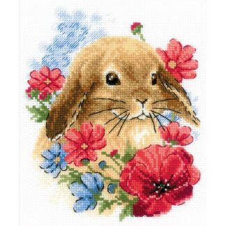 Kit point de croix RIOLIS 1986 Lapin dans des fleurs BRODERIEDUMONDE