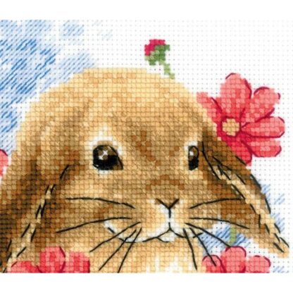 Kit point de croix RIOLIS 1986 Lapin dans des fleurs 15x18cm