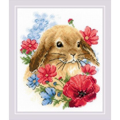 Kit point de croix RIOLIS 1986 Lapin dans des fleurs 15x18cm