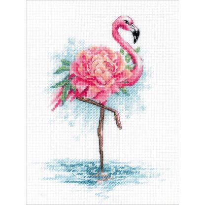 Kit point de croix RIOLIS 2117 Flamant rose en fleurs Broderiedumonde