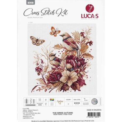 Kit point de croix Luca-S B2419 Oiseaux d'Automne 21x21cm