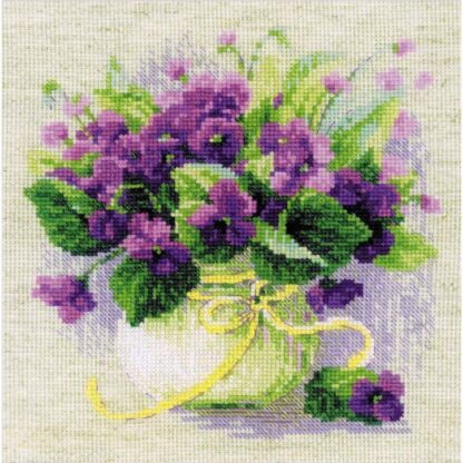 Kit point de croix RIOLIS 2091 Violettes en pot Broderiedumonde