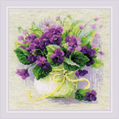 Kit point de croix RIOLIS 2091 Violettes en pot 22x22cm